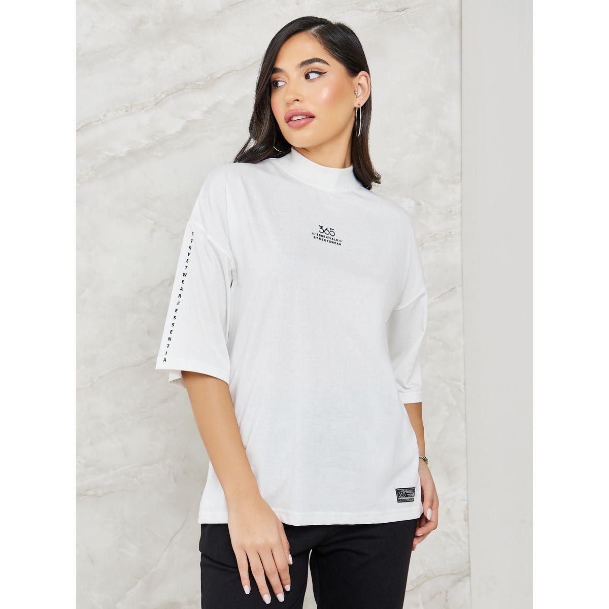 Styli Elevate Printed High Neck Drop Shoulder T-shirt and Flared Co-ords-women-clothing-coordsets-image-2