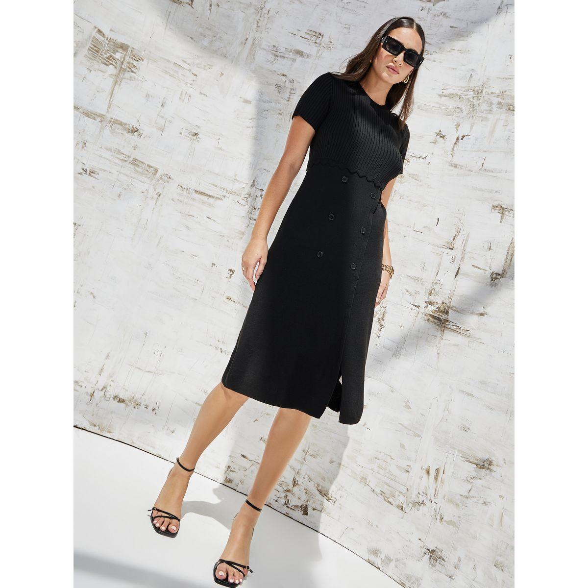 فستان ميدي مضلع بشق امامي-women-clothing-dresses-image-2
