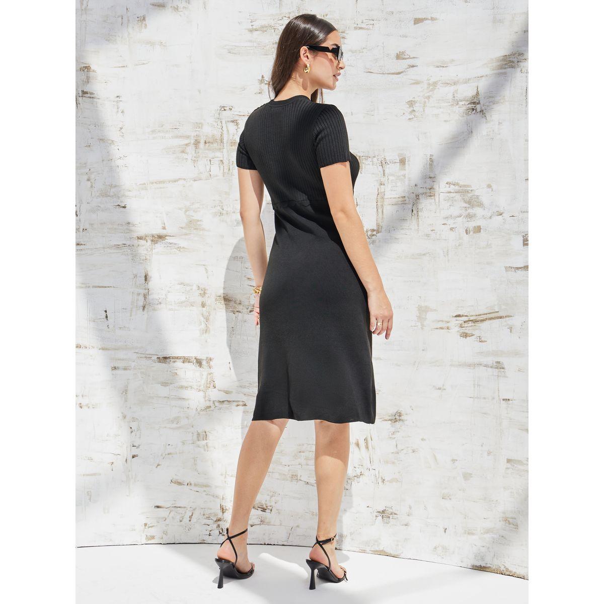 Styli Elevate Button Detail Ribbed Midi Dress with Front Split-women-clothing-dresses-image-6