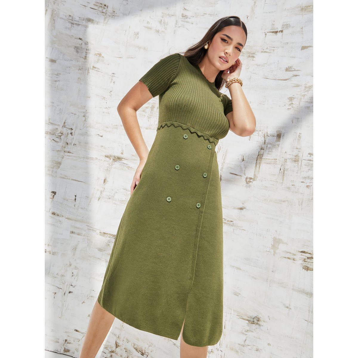 فستان ميدي مضلع بشق امامي-women-clothing-dresses-image-5