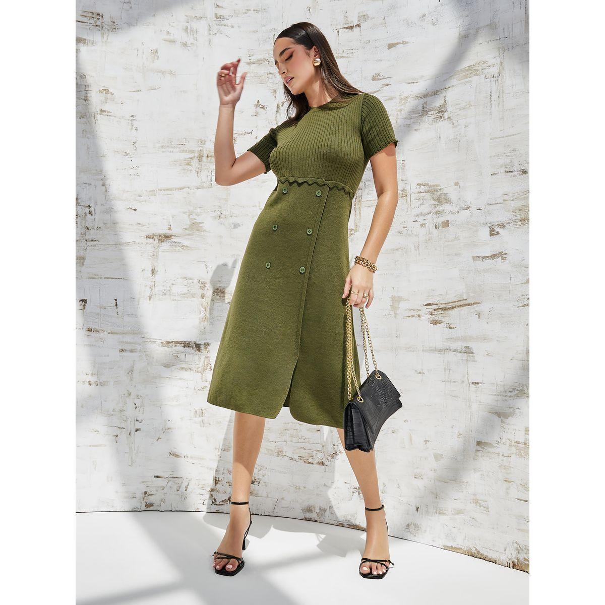 فستان ميدي مضلع بشق امامي-women-clothing-dresses-image-4
