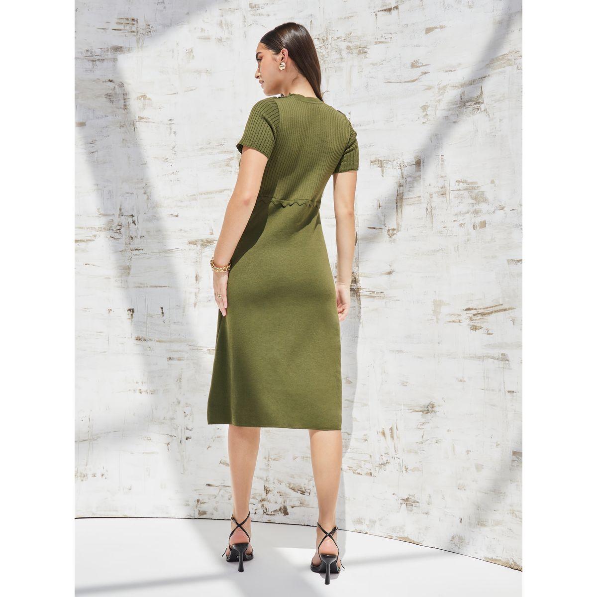 Styli Elevate Button Detail Ribbed Midi Dress with Front Split-women-clothing-dresses-image-5