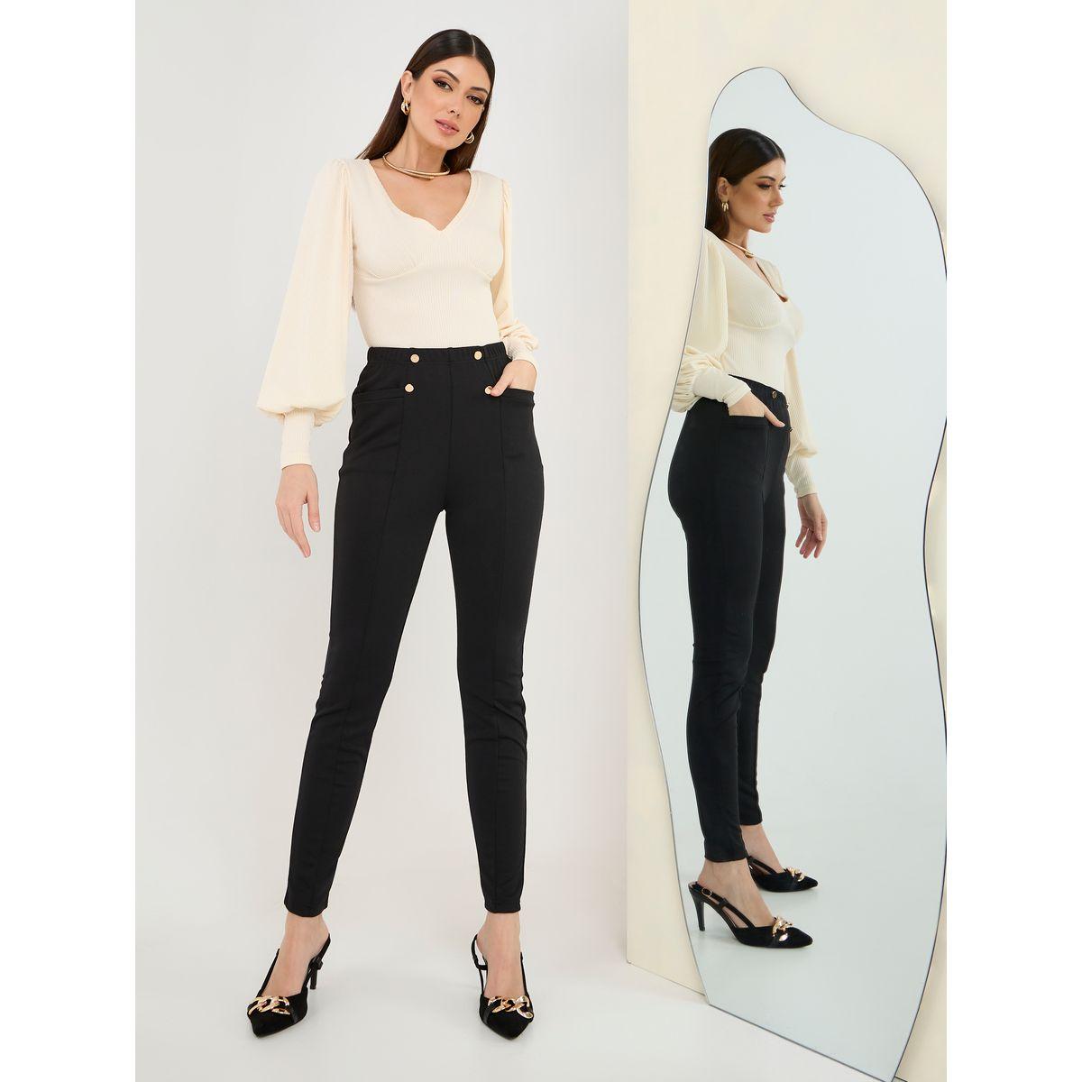 Styli Button & Pocket Detail Ankle Length Treggings-women-clothing-bottoms-leggings-image-1