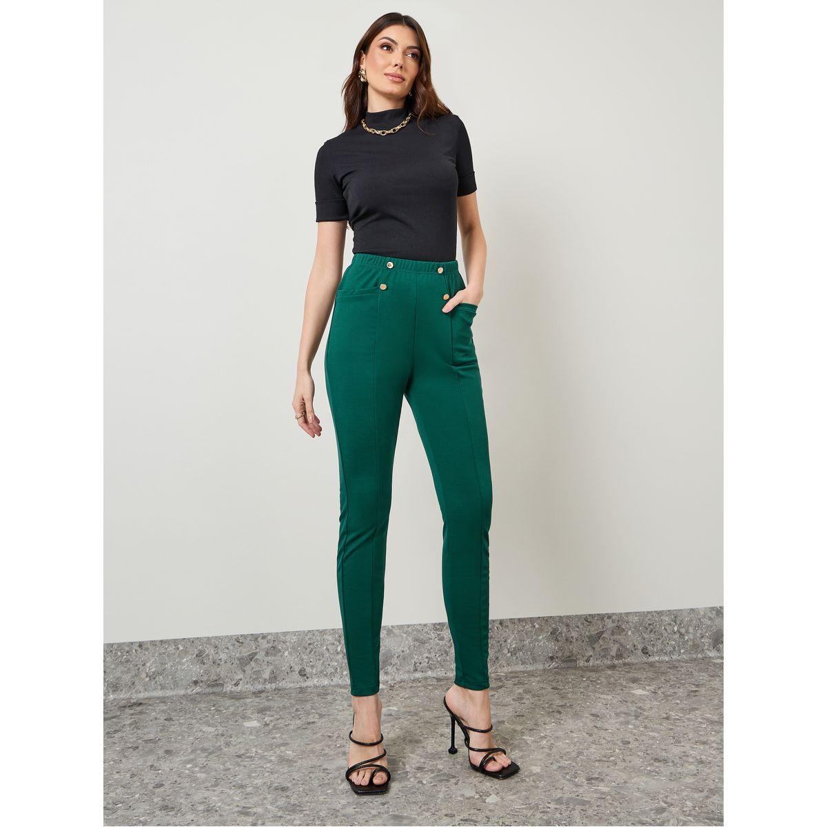 Styli Button & Pocket Detail Ankle Length Treggings-women-clothing-bottoms-leggings-image-2