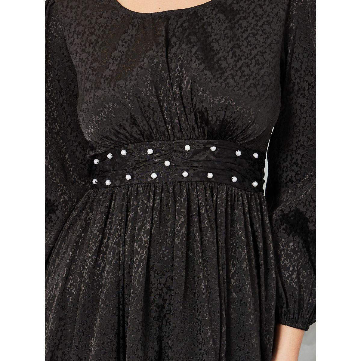 Styli Beaded Waist Jacquard A-Line Midi Dress-women-clothing-dresses-image-3