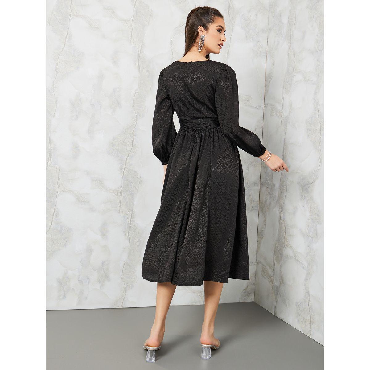 Styli Beaded Waist Jacquard A-Line Midi Dress-women-clothing-dresses-image-4