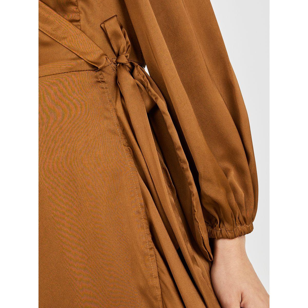 Styli Frill Hem Wrap Midi Dress with Volume Sleeve-women-clothing-dresses-image-3