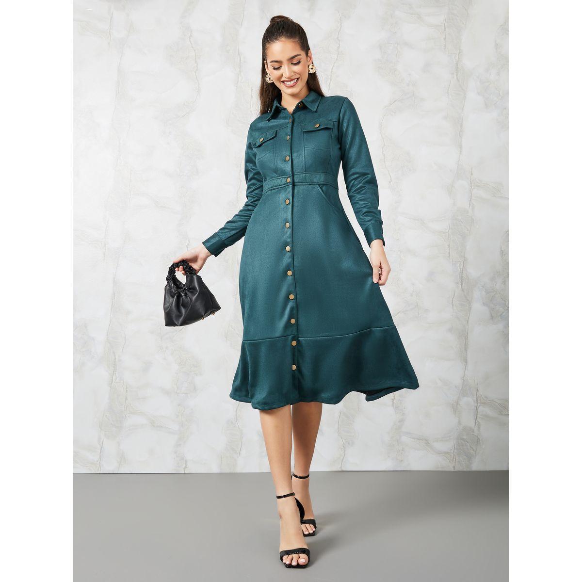 فستان ميدي بأزرار غلق وجيوب-women-clothing-dresses-image-1
