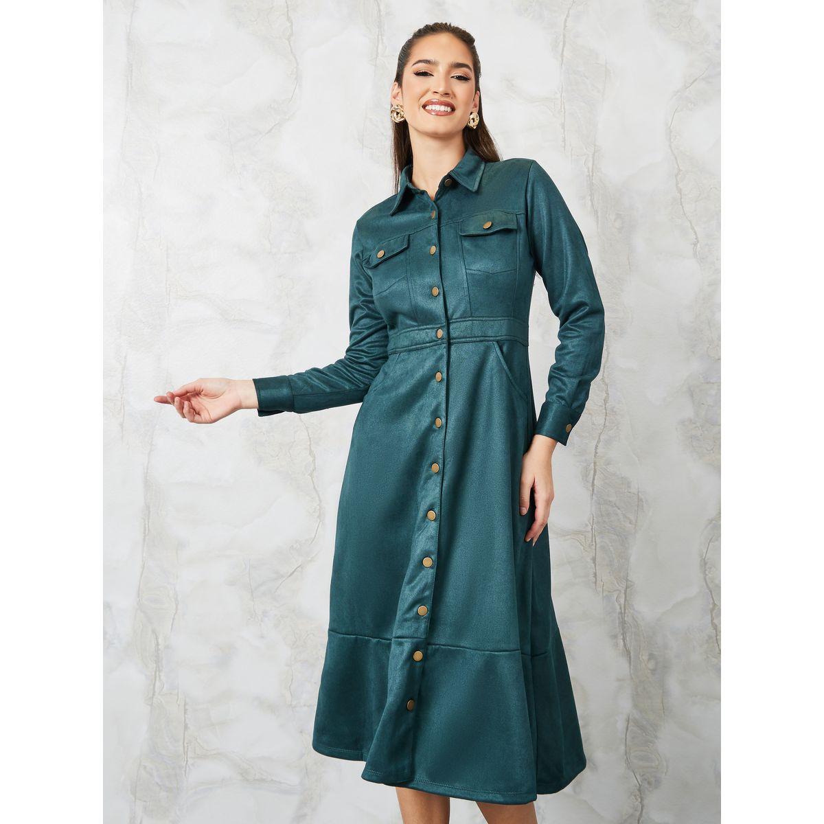 فستان ميدي بأزرار غلق وجيوب-women-clothing-dresses-image-2