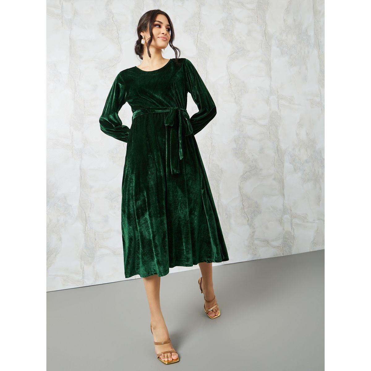 فستان ميدي مخملي مع رباط-women-clothing-dresses-image-1