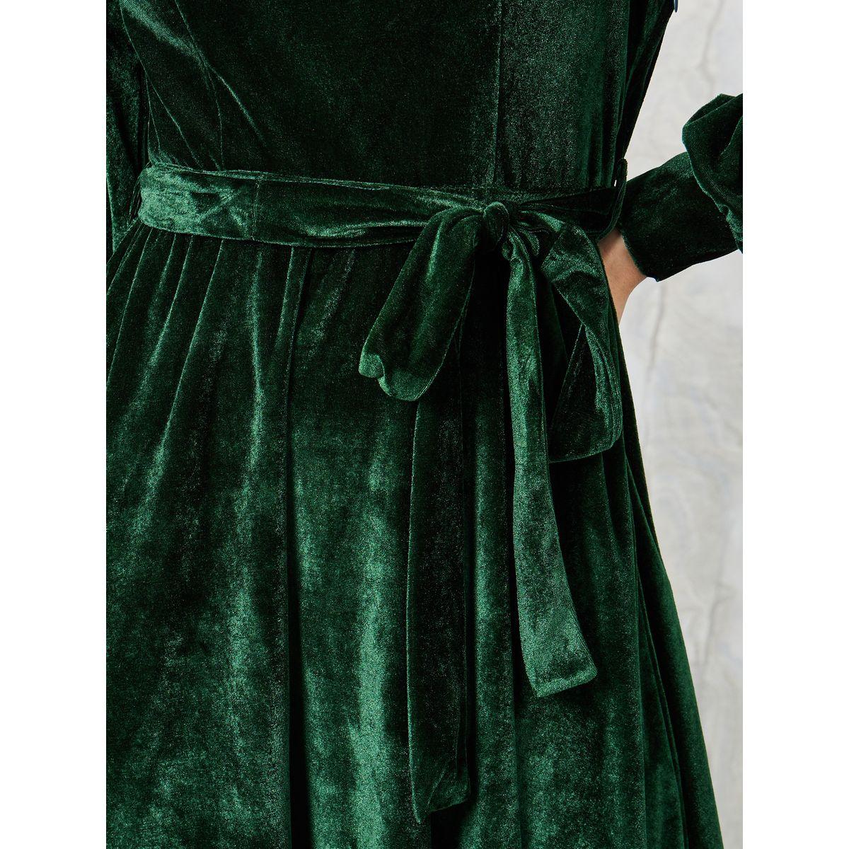 Styli Velvet A-Line Midi Dress with Tie Belt-women-clothing-dresses-image-3