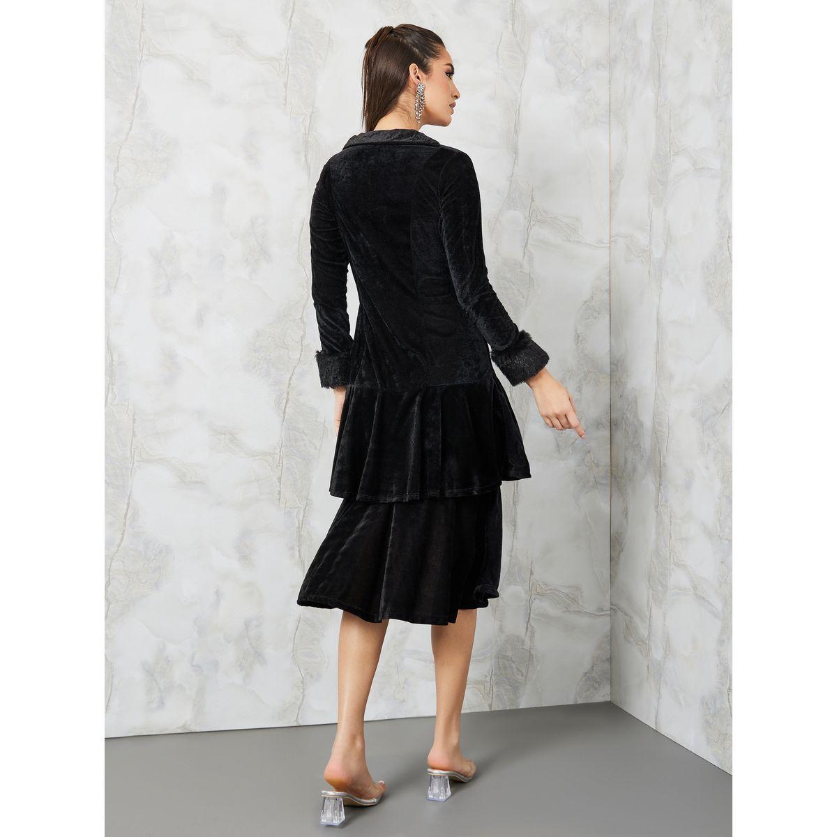 فستان ميدي مخمل مزين بفرو صناعي-women-clothing-dresses-image-4