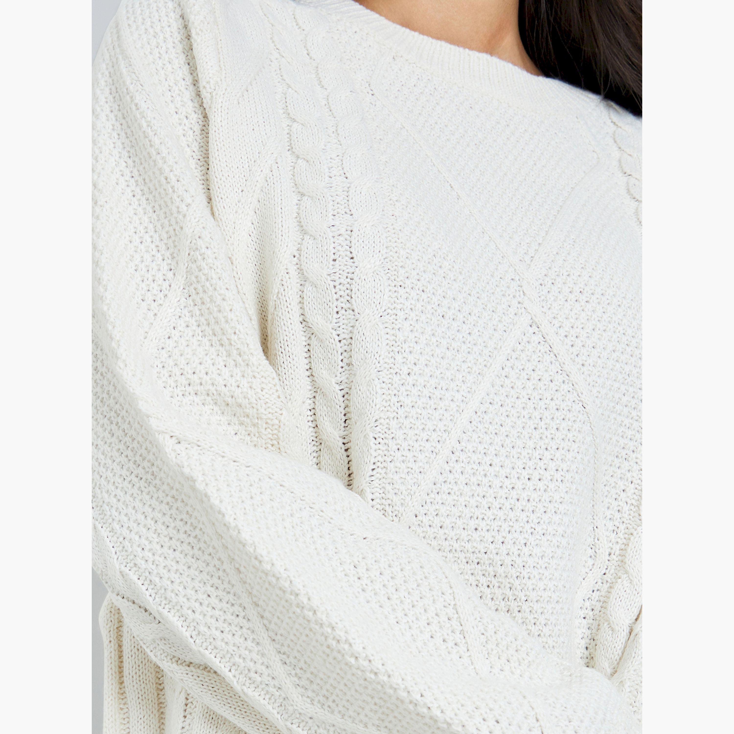 Styli Off-White Cable Knit Sweater and Skirt Co-Ords-women-clothing-coordsets-image-3