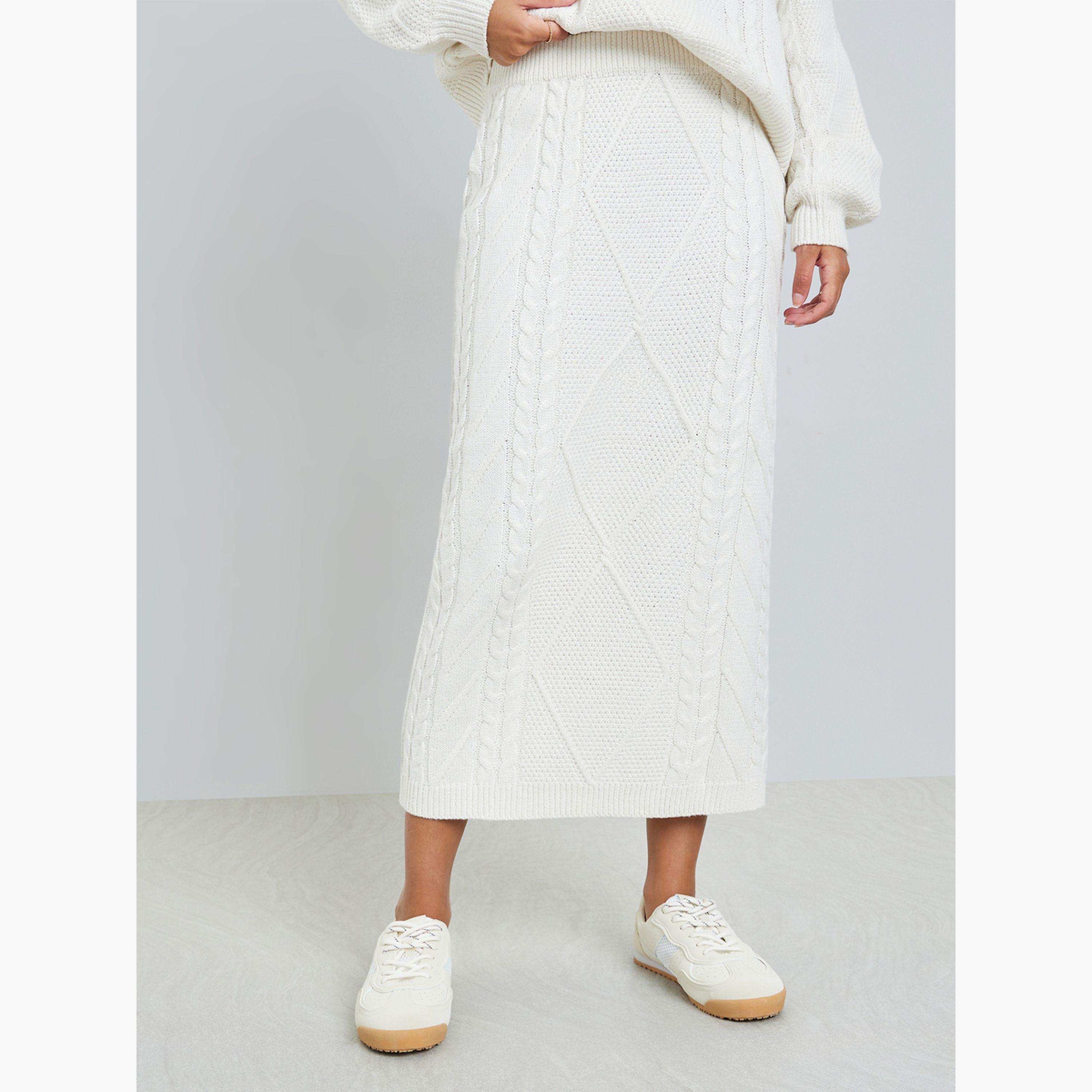 Styli Off-White Cable Knit Sweater and Skirt Co-Ords-women-clothing-coordsets-image-4