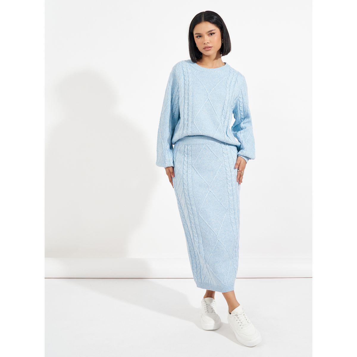 Styli Oversized Cable Knit Sweater & Midi Skirt Co-Ords-women-clothing-coordsets-image-1