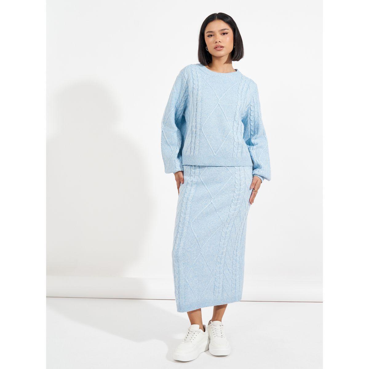 طقم منسق من تنورة ميدي مع سويتر فضفاض-women-clothing-coordsets-image-2