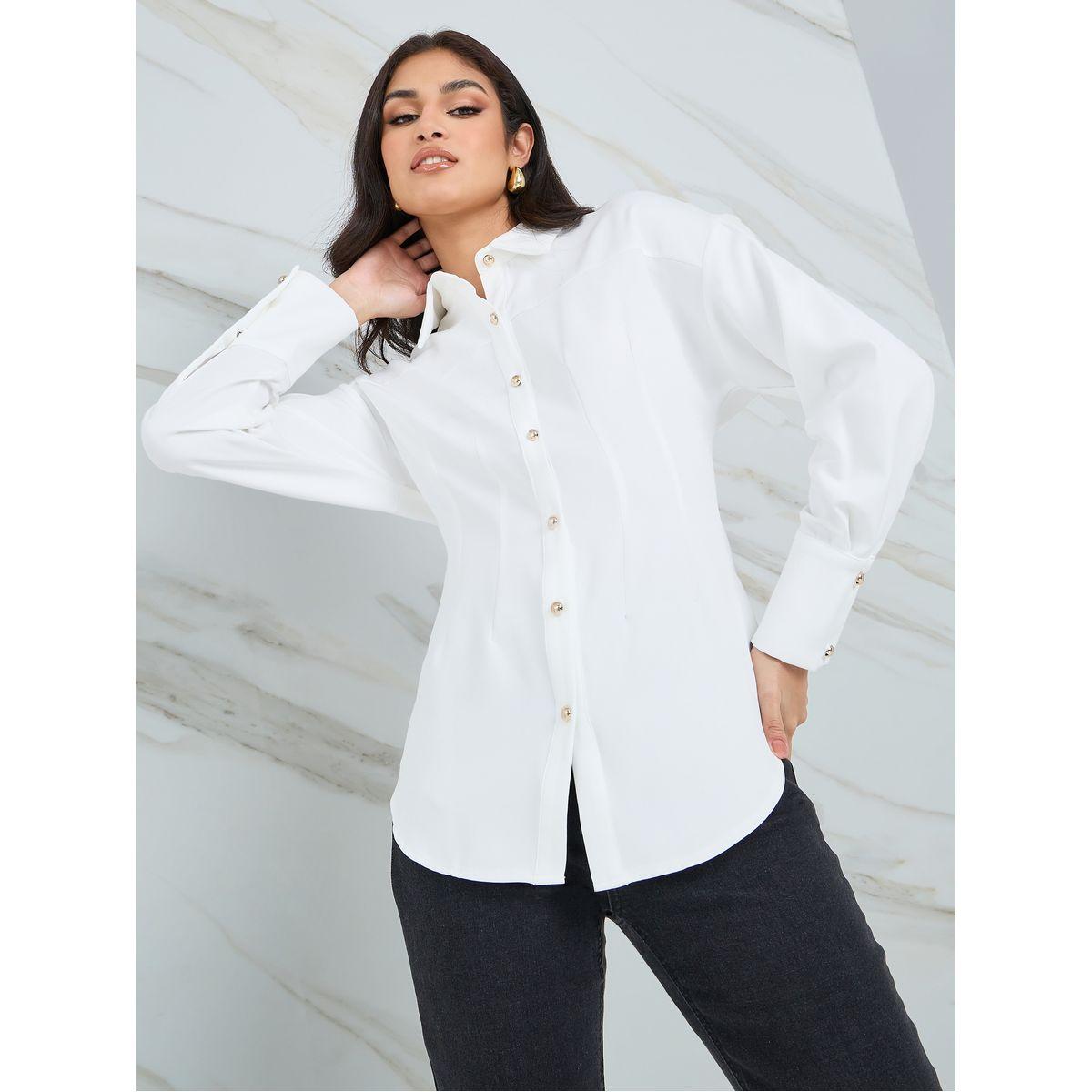 Styli Twill Longline Shirt with Tapered Waist Detail-women-clothing-shirtsandblouses-shirts-image-1