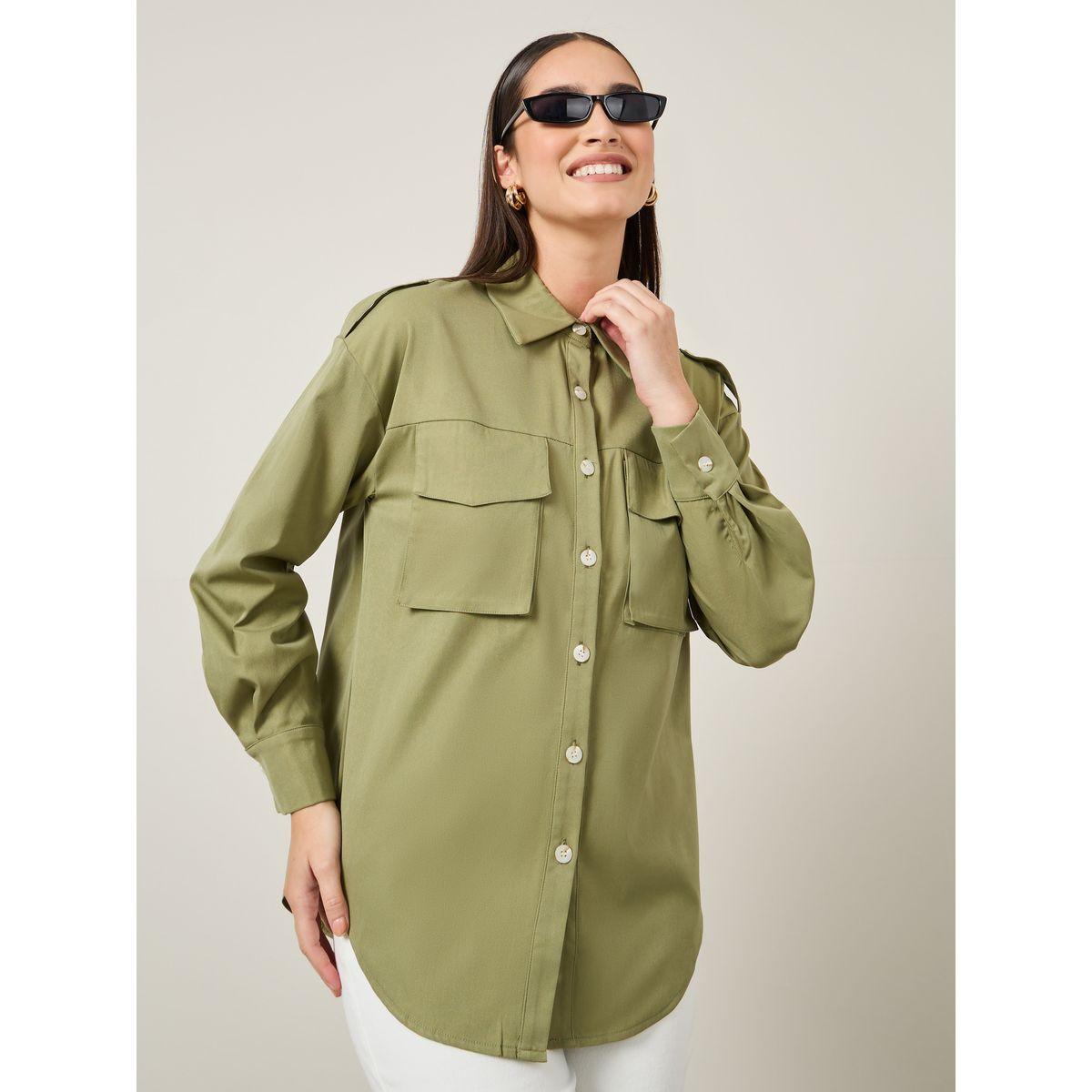 Styli Solid Oversized Longline Shirt with Flap Pocket-women-clothing-shirtsandblouses-shirts-image-3