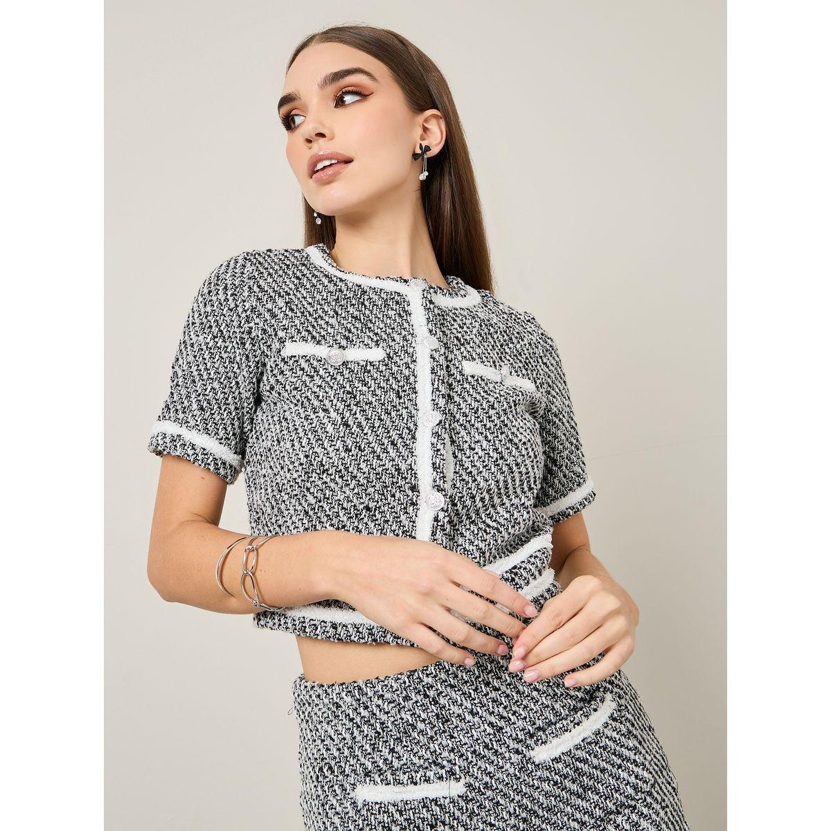 Styli Contrast Lining Detail Tweed Crop Blouse-women-clothing-shirtsandblouses-blouses-image-1