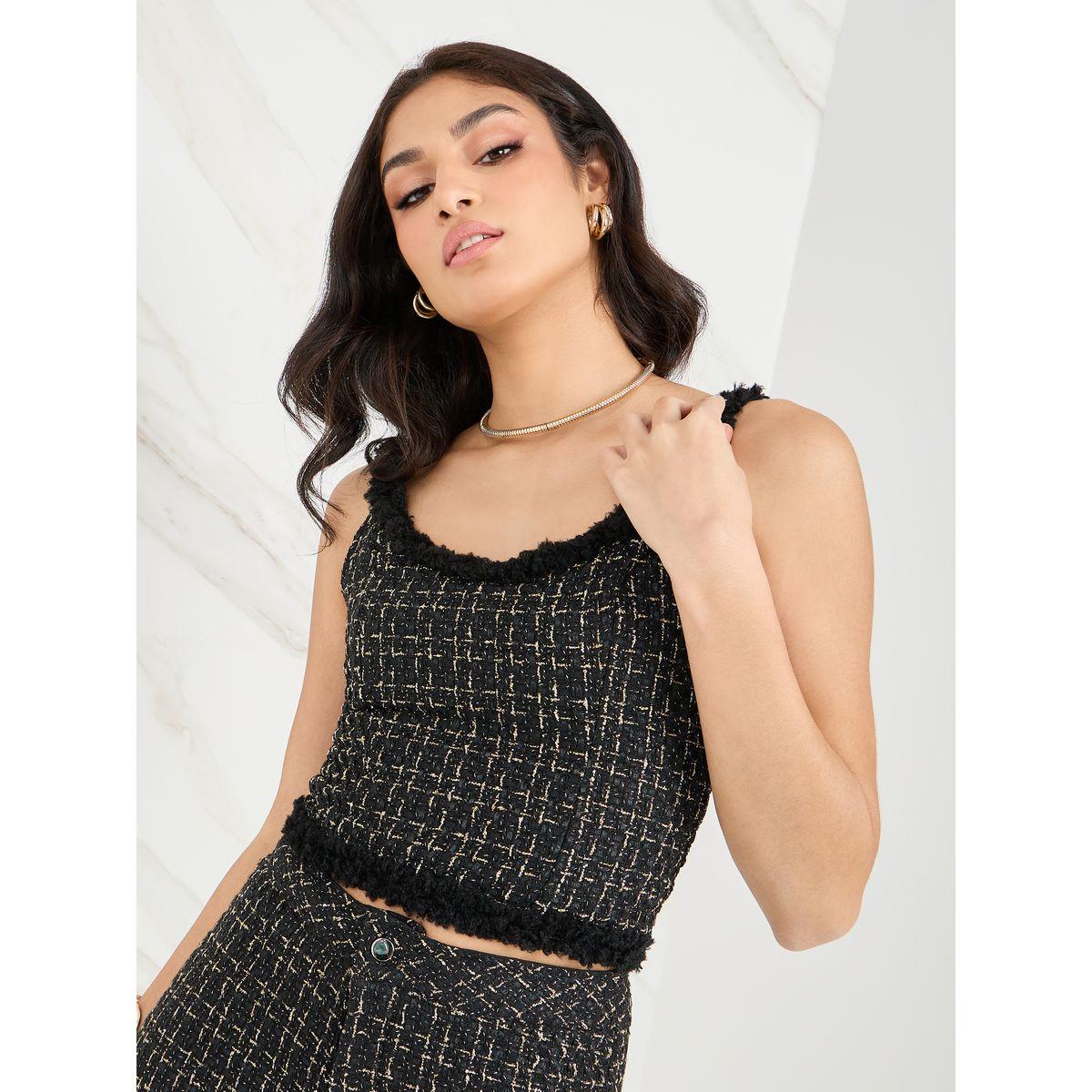 Styli Wide Neck Tweed Fitted Crop Blouse-women-clothing-shirtsandblouses-blouses-image-1