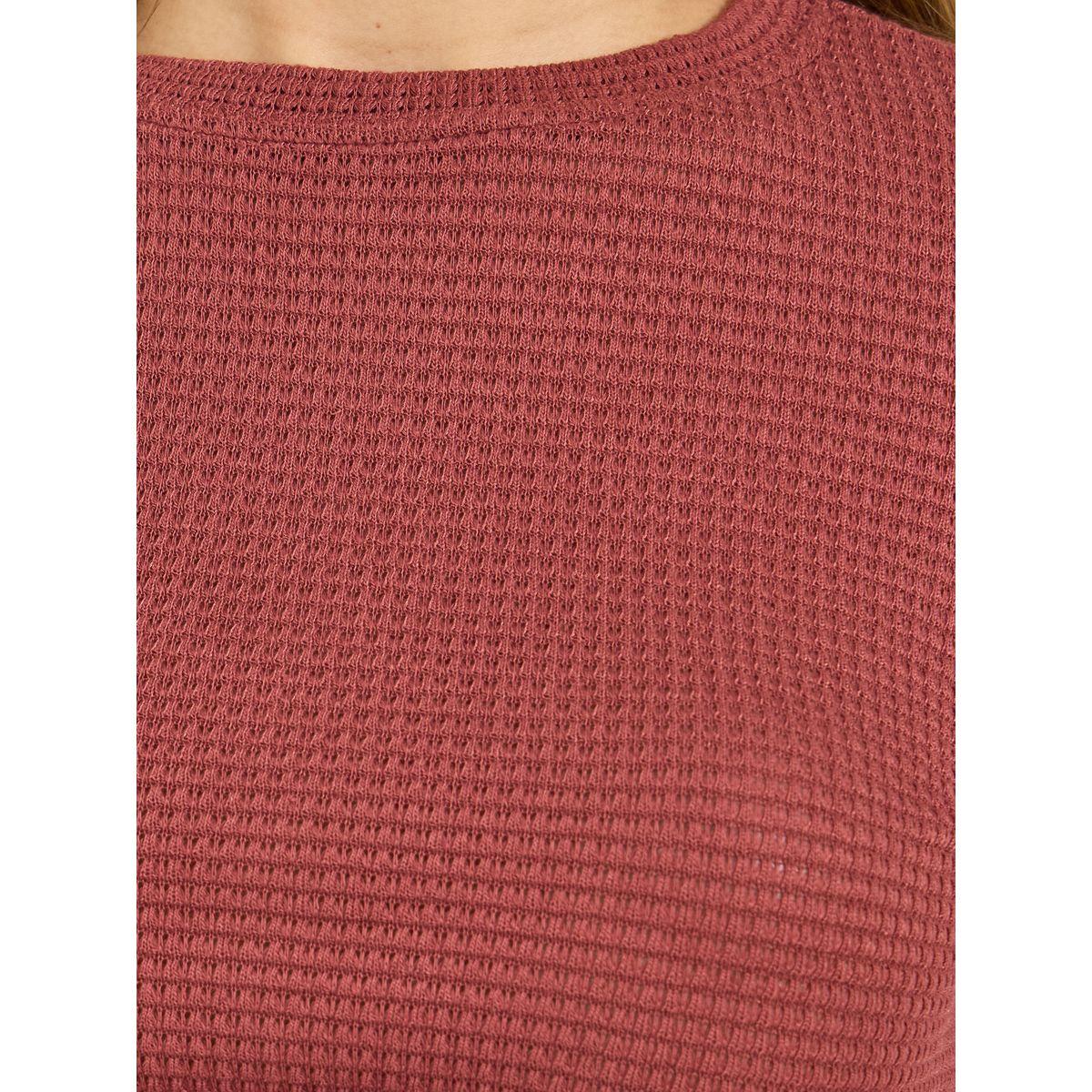 بلوزة محبوكة بنمط وافل مع أكمام طويلة-women-clothing-tshirts-image-3
