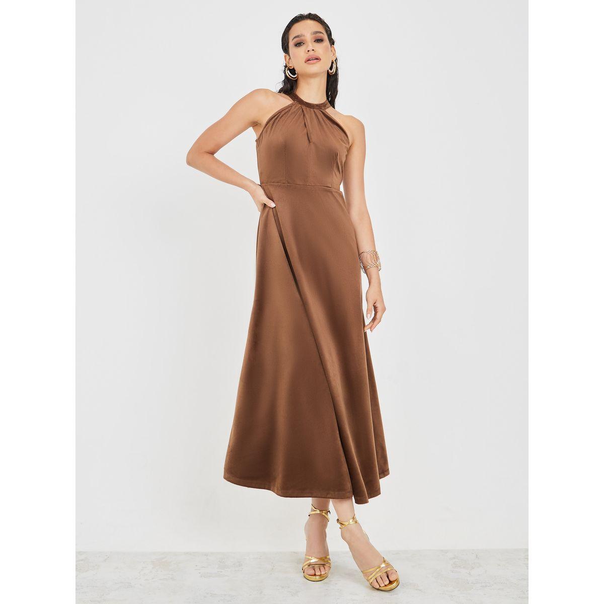 Styli Velvet Halter Neck A-Line Maxi Dress-women-clothing-dresses-image-1