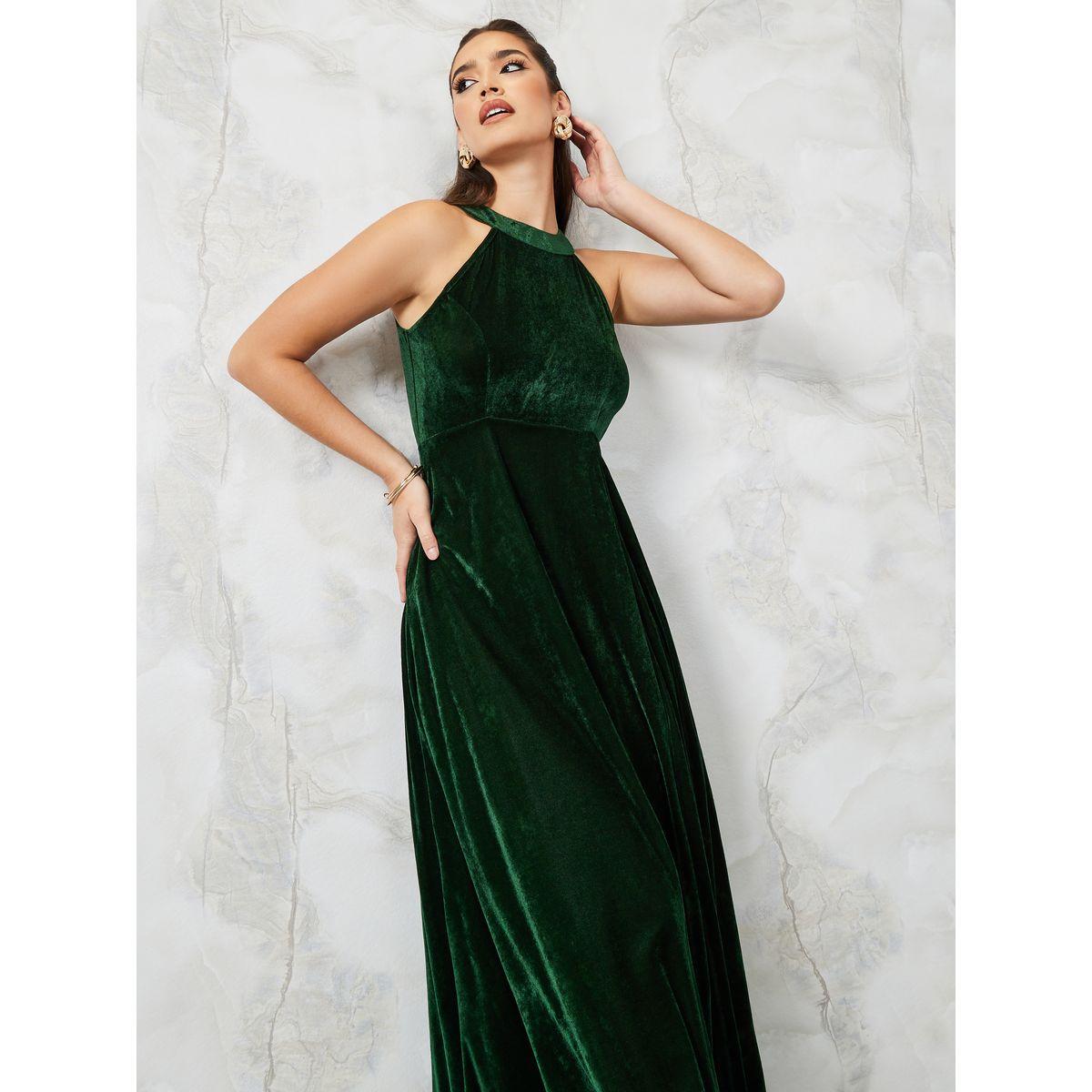Styli Velvet Halter Neck A-Line Maxi Dress-women-clothing-dresses-image-2