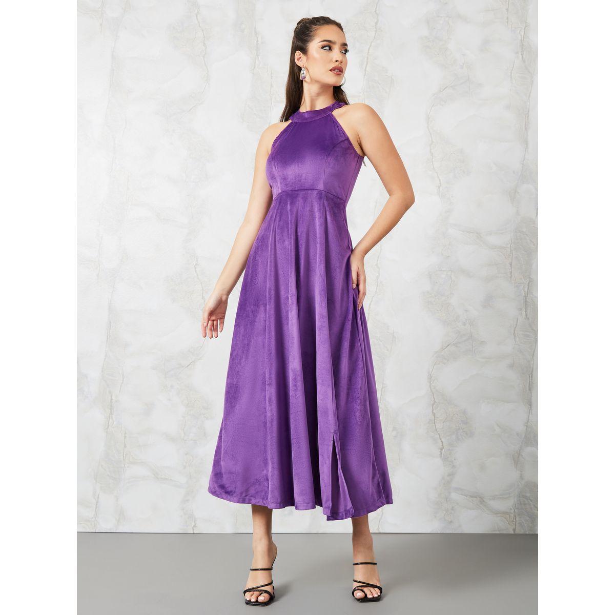 Styli Velvet Halter Neck A-Line Maxi Dress-women-clothing-dresses-image-1