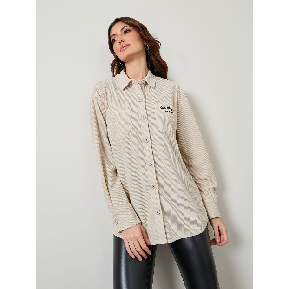 بلوزة كوردروي واسعة مع جيوب-women-clothing-shirtsandblouses-shirts-image-3