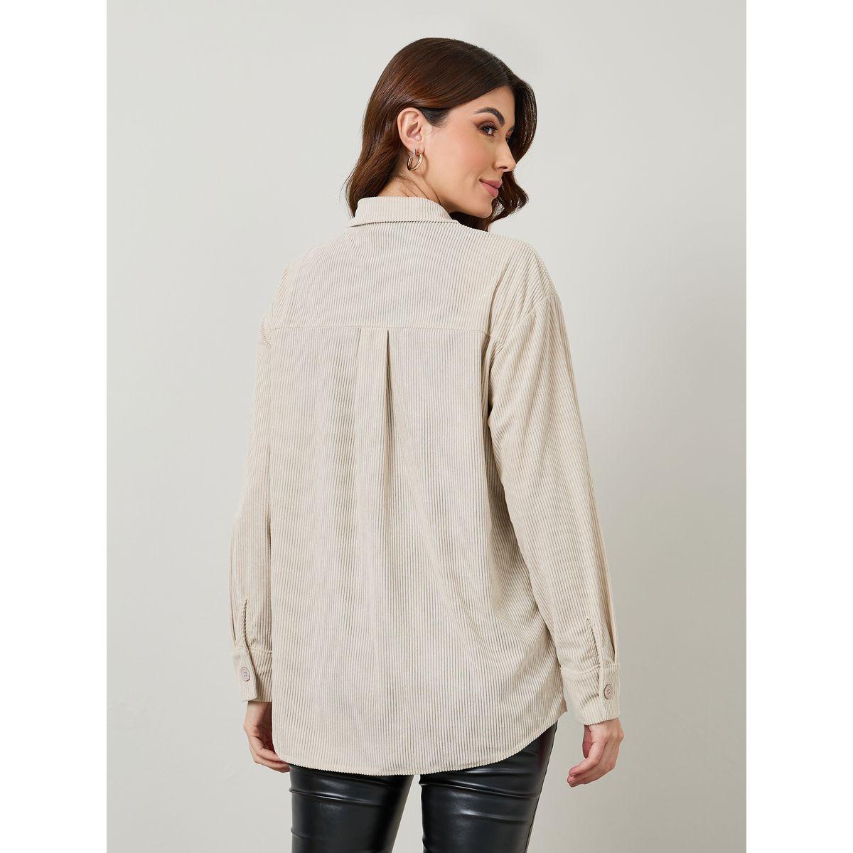 Styli Corduroy Oversized Longline Shirt with Pockets-women-clothing-shirtsandblouses-shirts-image-5