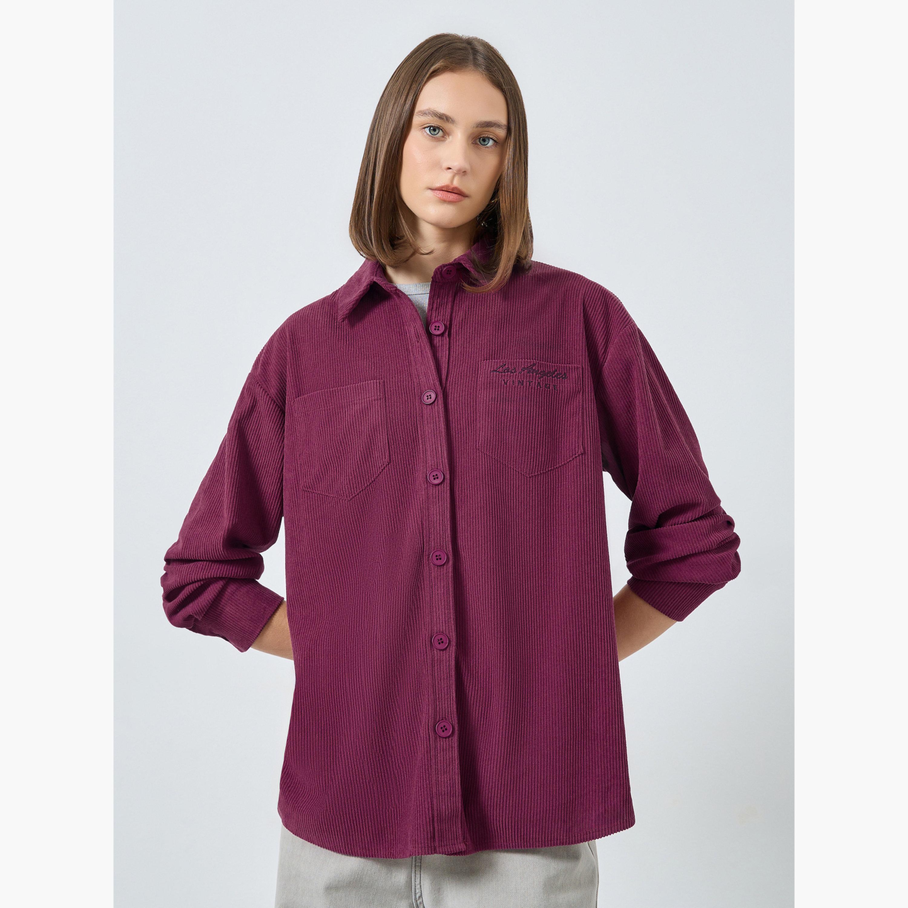 Styli Women Oversized Longline Corduroy Shirt with Pockets-women-clothing-shirtsandblouses-shirts-image-1