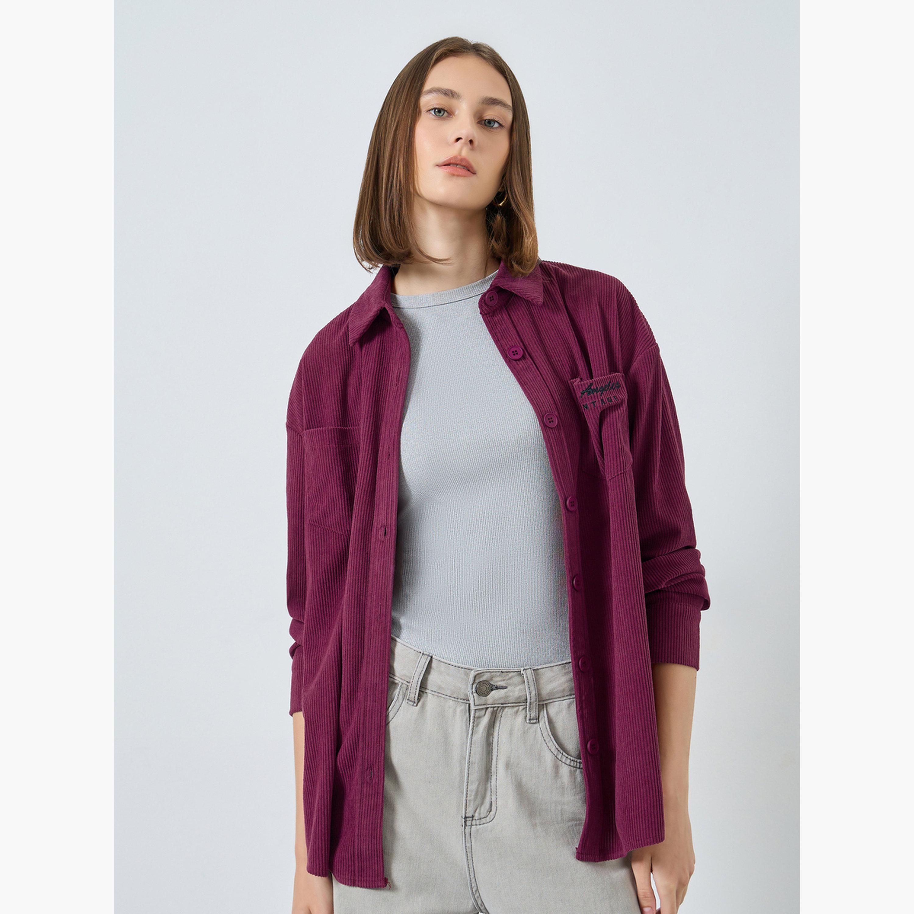 Styli Women Oversized Longline Corduroy Shirt with Pockets-women-clothing-shirtsandblouses-shirts-image-3