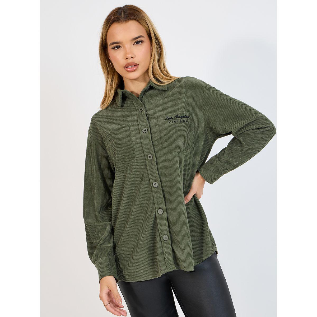 Styli Oversized Longline Corduroy Shirt with Pockets-women-clothing-shirtsandblouses-shirts-image-1