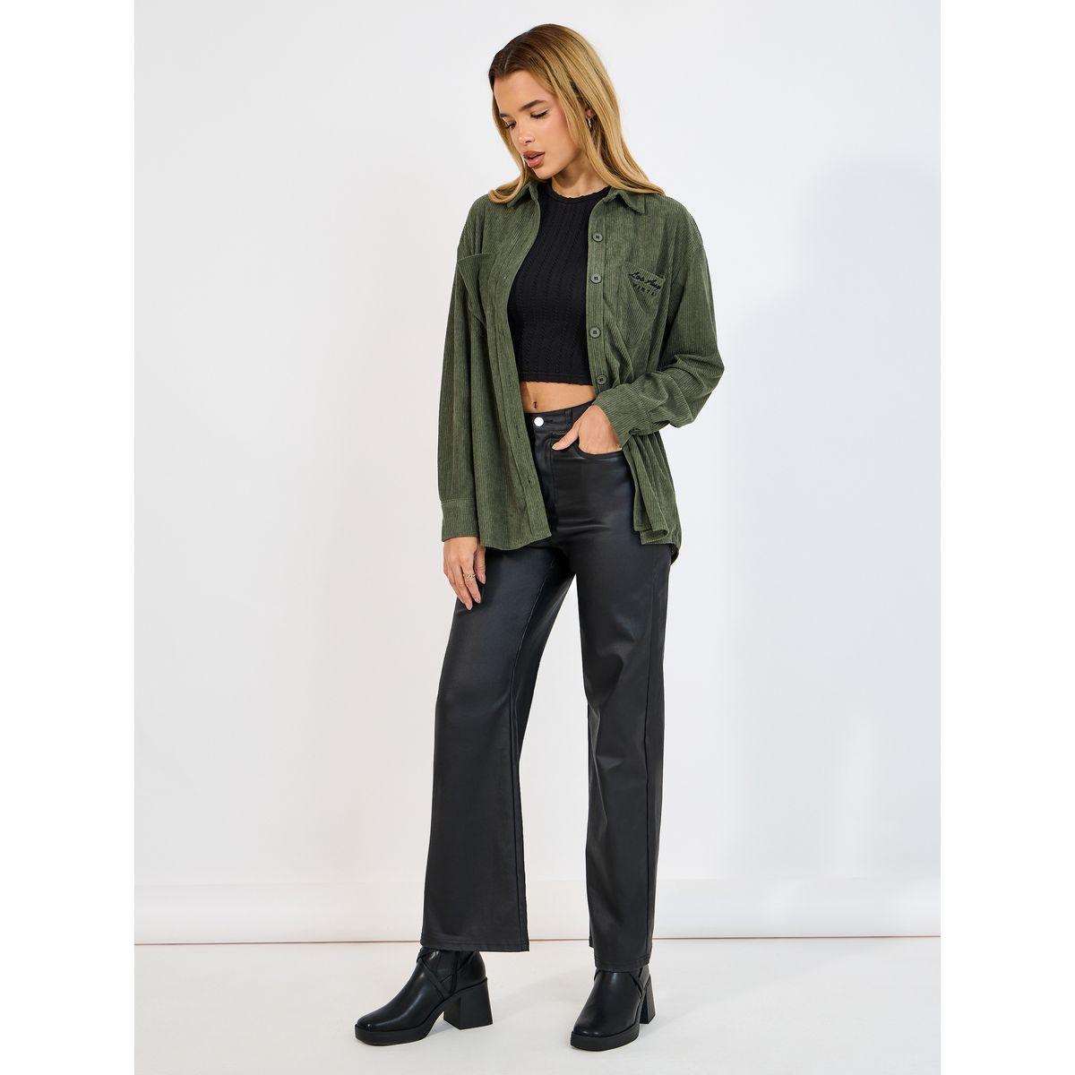 Styli Oversized Longline Corduroy Shirt with Pockets-women-clothing-shirtsandblouses-shirts-image-2