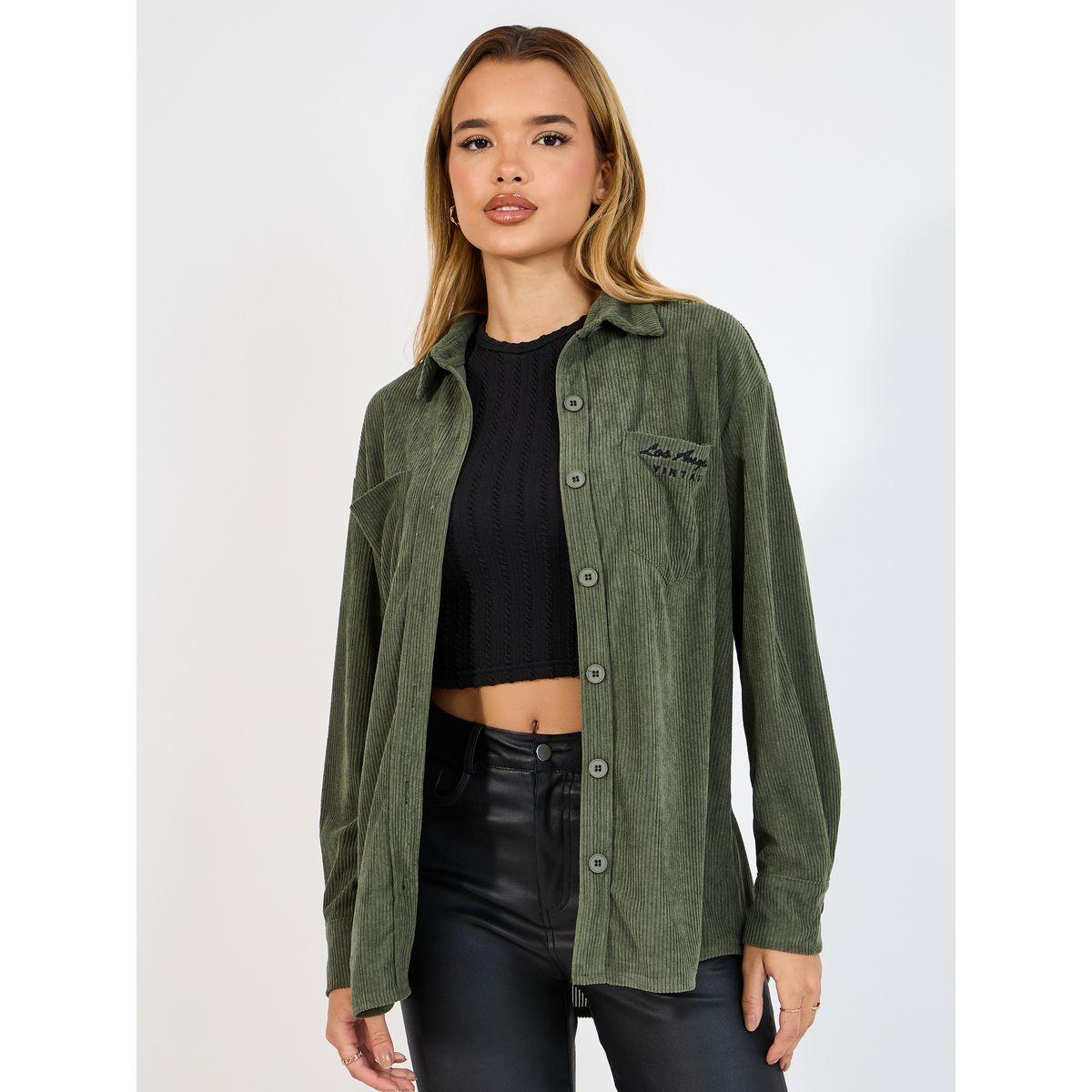Styli Oversized Longline Corduroy Shirt with Pockets-women-clothing-shirtsandblouses-shirts-image-3