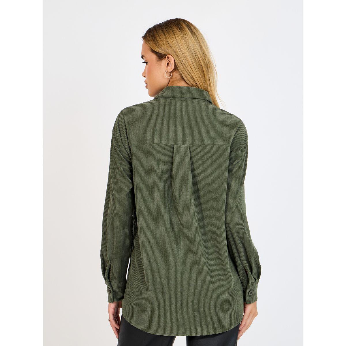 Styli Oversized Longline Corduroy Shirt with Pockets-women-clothing-shirtsandblouses-shirts-image-5