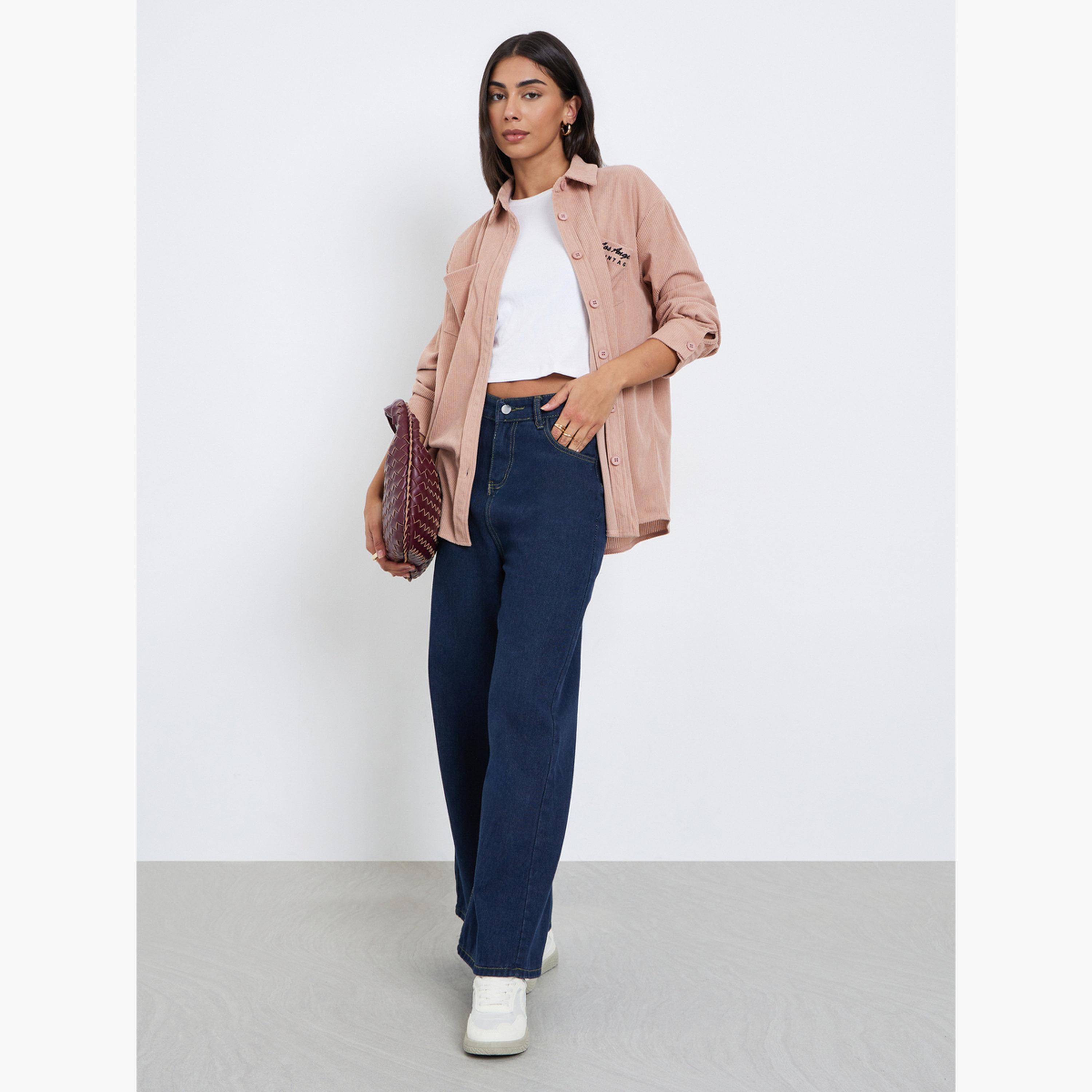 Styli Women Oversized Longline Corduroy Shirt with Pockets-women-clothing-shirtsandblouses-shirts-image-2