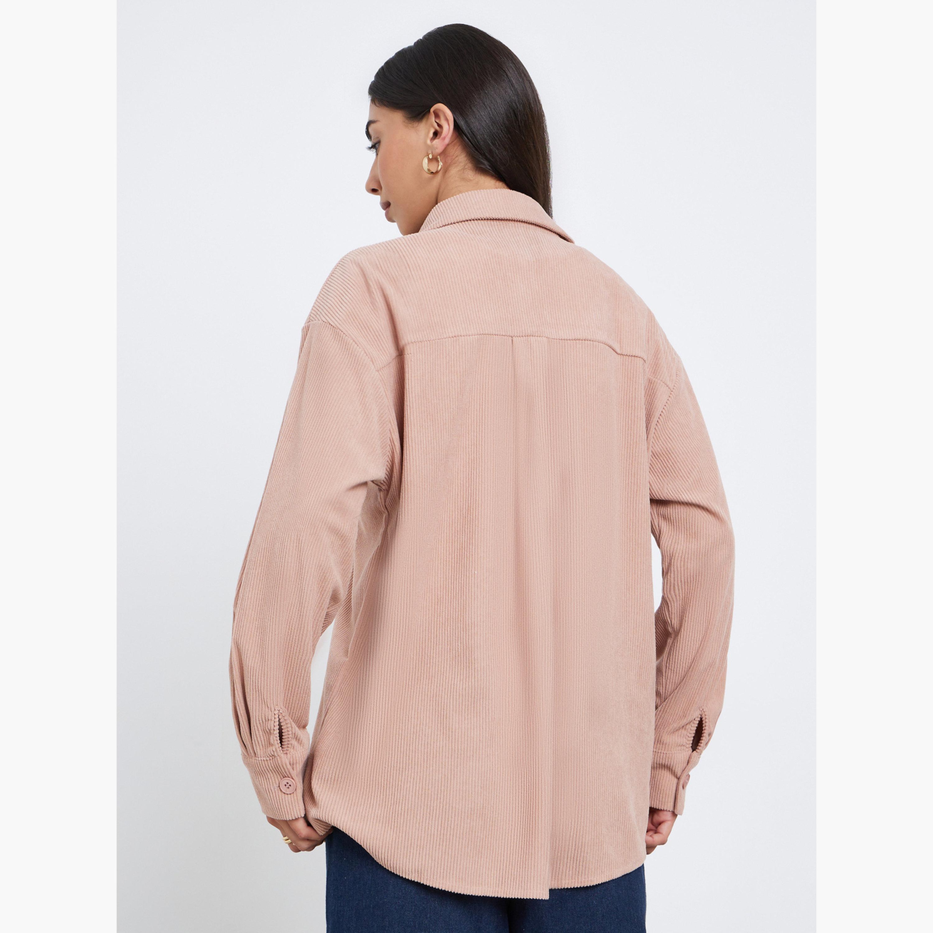 Styli Women Oversized Longline Corduroy Shirt with Pockets-women-clothing-shirtsandblouses-shirts-image-5