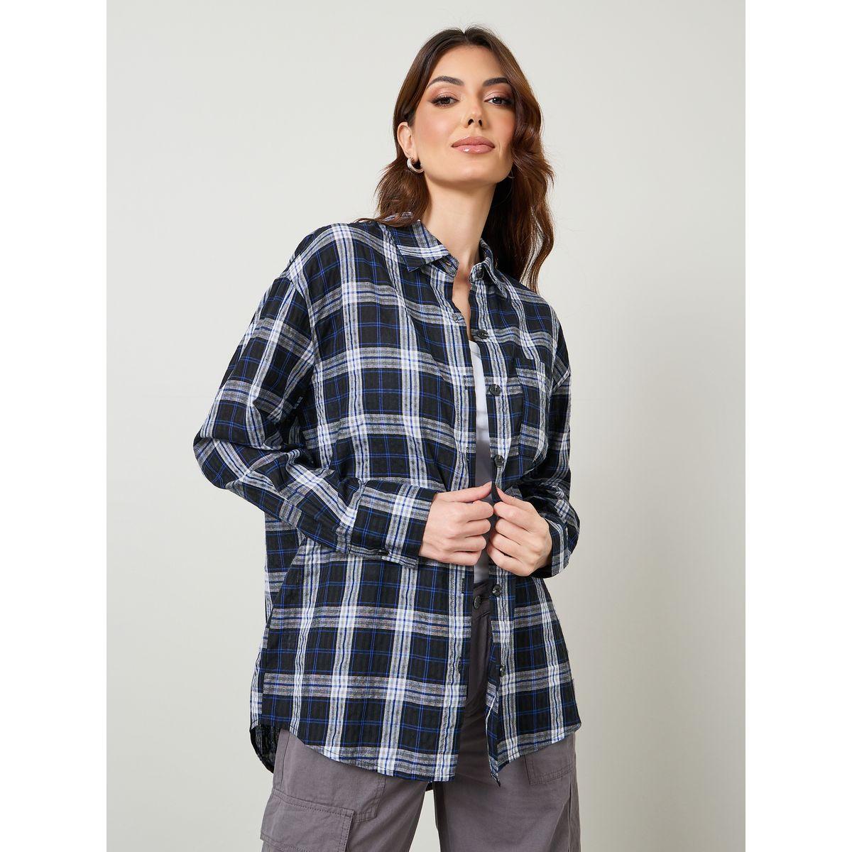 بلوزة واسعة مطبعة بمربعات-women-clothing-shirtsandblouses-shirts-image-1