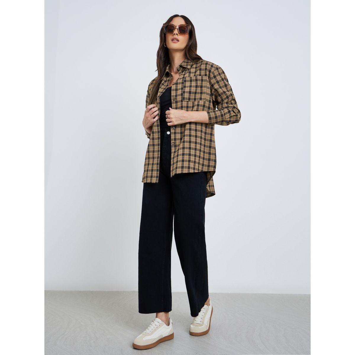 Styli Checkered Print Spread Collar Oversized Shirt-women-clothing-shirtsandblouses-shirts-image-2