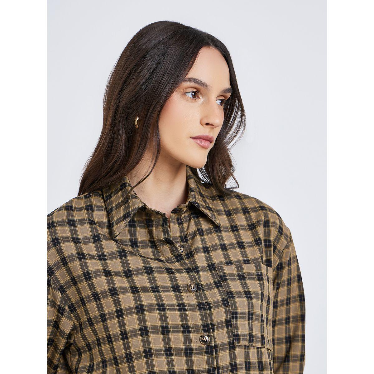 Styli Checkered Print Spread Collar Oversized Shirt-women-clothing-shirtsandblouses-shirts-image-4