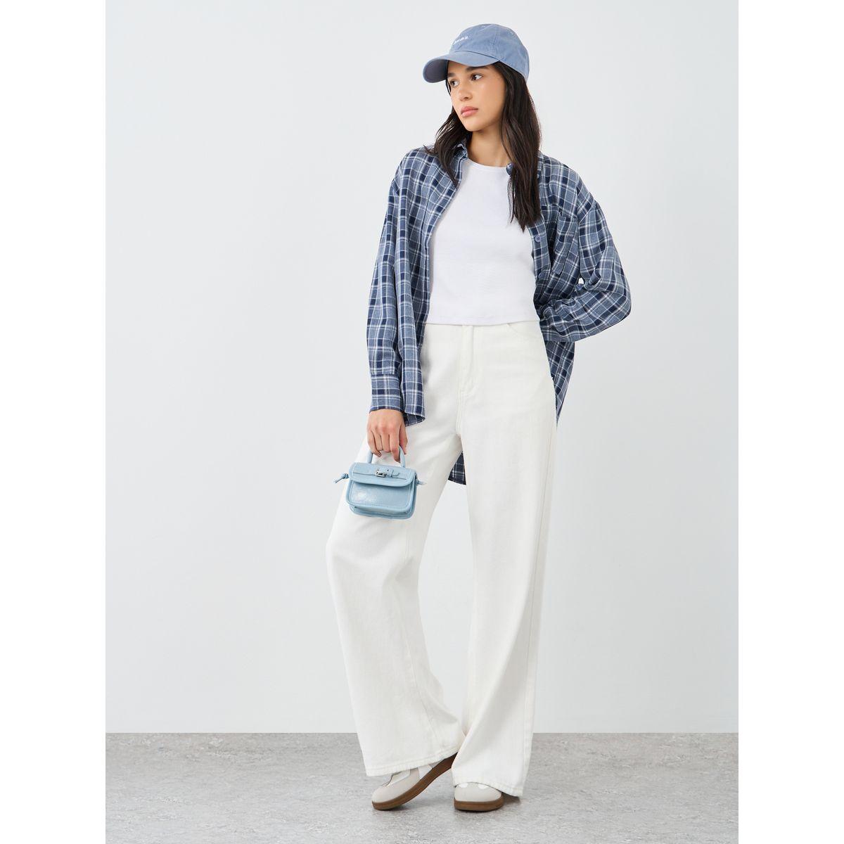 Styli Checkered Print Spread Collar Oversized Shirt-women-clothing-shirtsandblouses-shirts-image-2