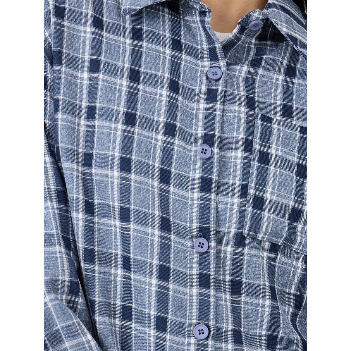 Styli Checkered Print Spread Collar Oversized Shirt-women-clothing-shirtsandblouses-shirts-image-4