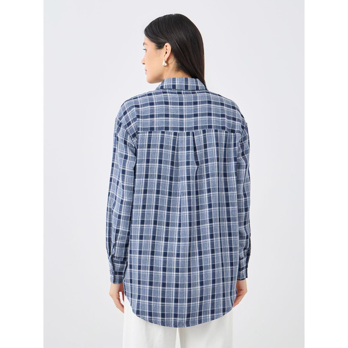 Styli Checkered Print Spread Collar Oversized Shirt-women-clothing-shirtsandblouses-shirts-image-5