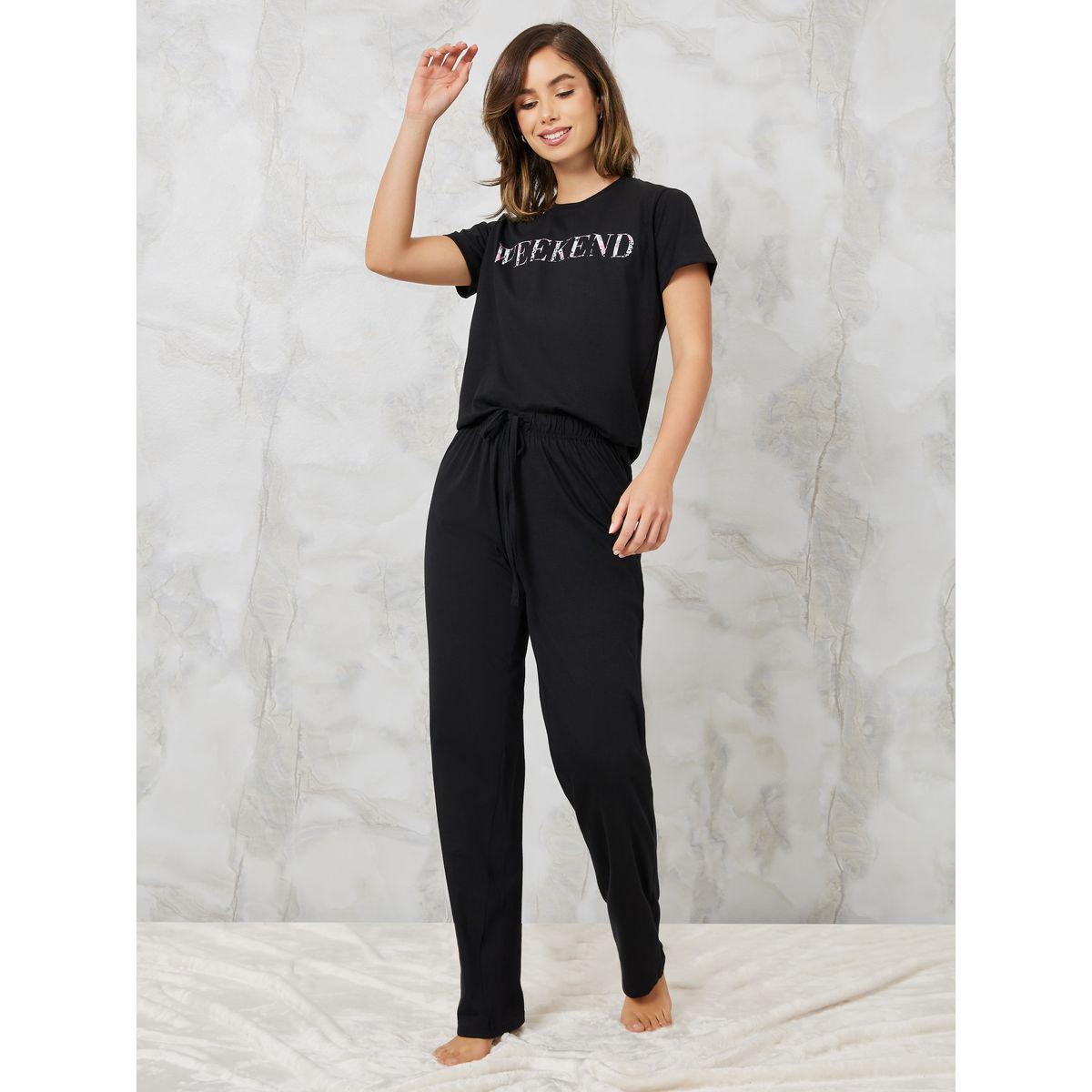 طقم بيجاما من ( تيشيرت + بنطال )-women-clothing-nightwear-pyjamas-longsets-image-1