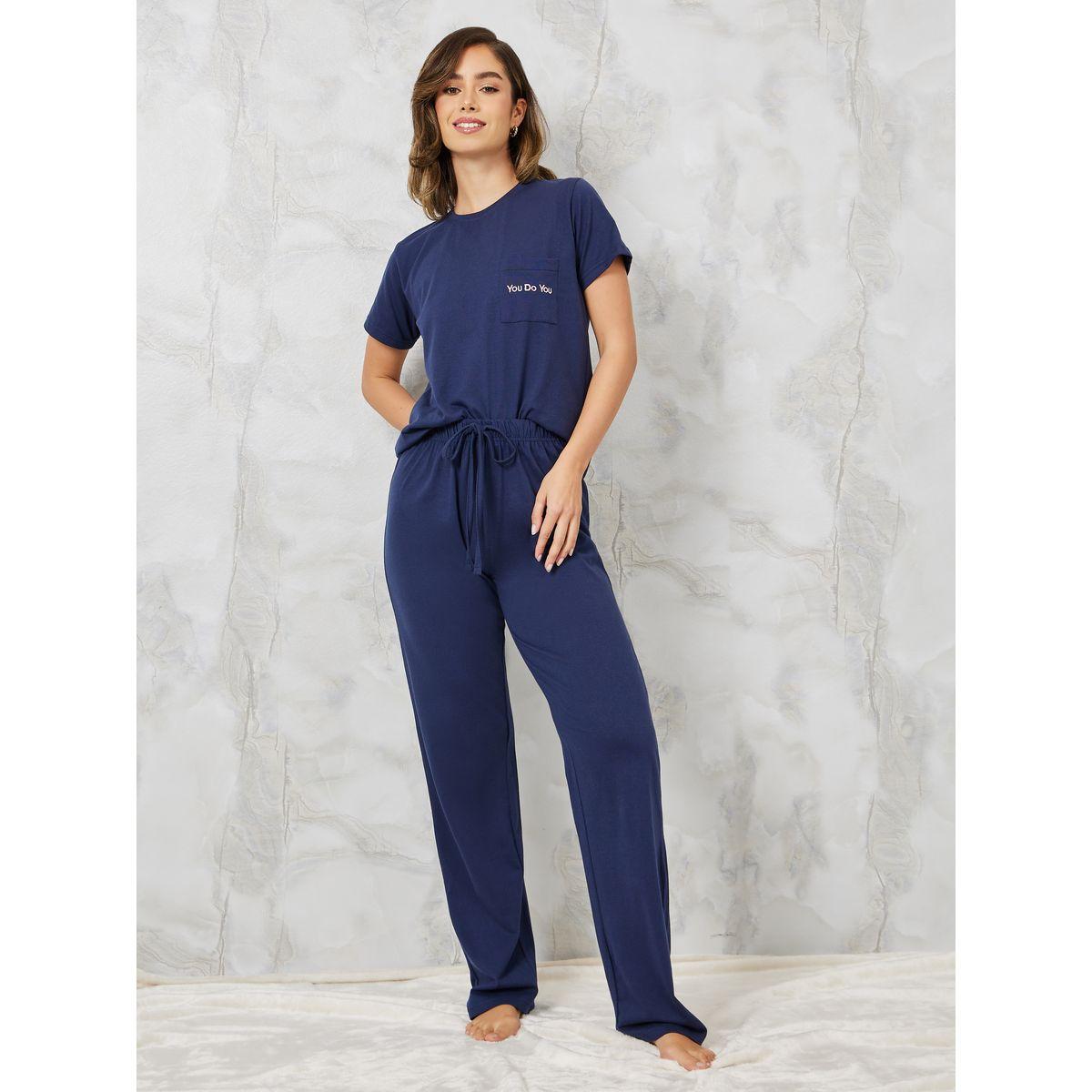 Styli Unwind Embroidered Pocket T-Shirt & Pyjama Set-women-clothing-nightwear-pyjamas-longsets-image-1
