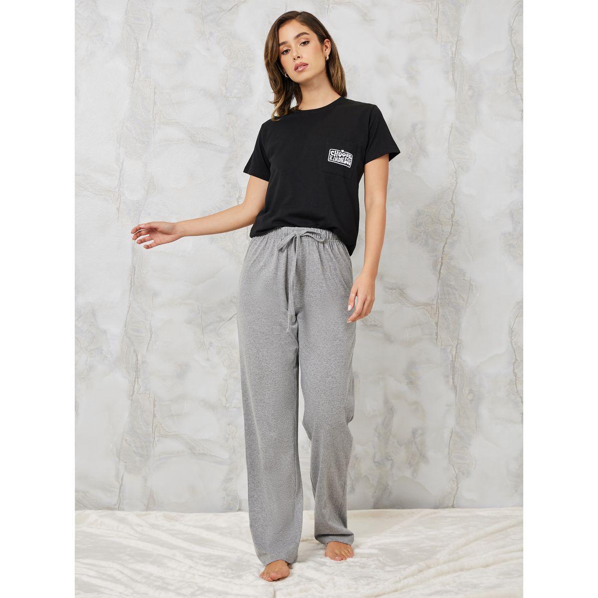 Styli Unwind Choose Kindness Embroidered Pocket Tee & Pyjama Set-women-clothing-nightwear-pyjamas-longsets-image-1
