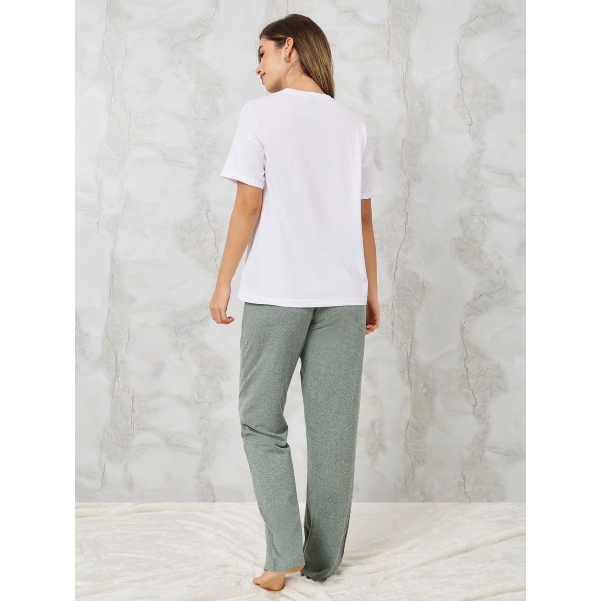 Styli Unwind Slogan Printed T-Shirt & Ruffle Waist Pyjama Set-women-clothing-nightwear-pyjamas-longsets-image-4