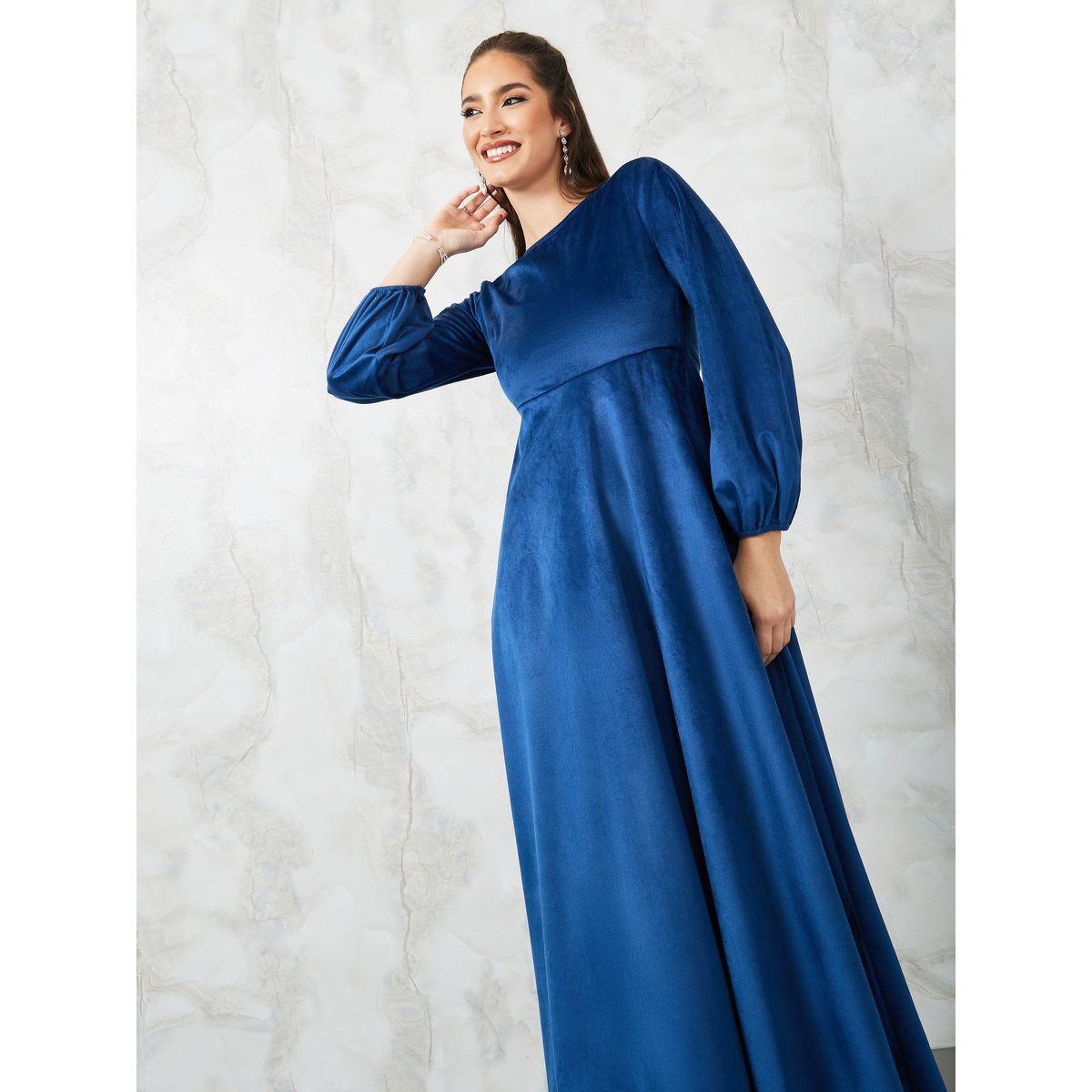 Styli Cuffed Volume Sleeve Solid A-Line Midi Dress-women-clothing-dresses-image-2