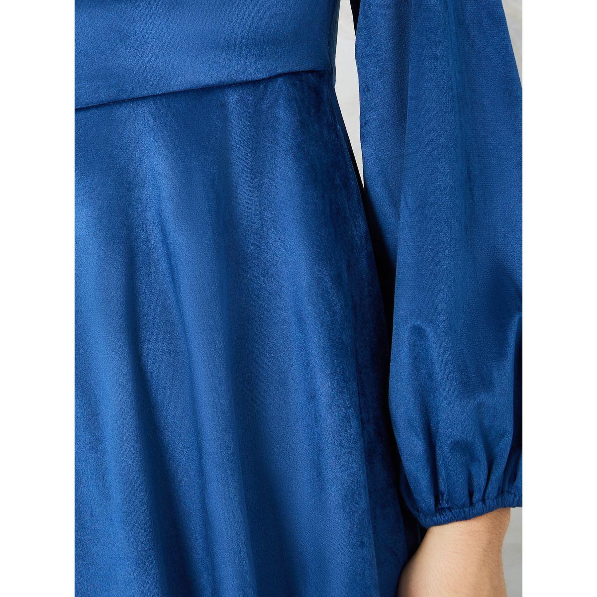 Styli Cuffed Volume Sleeve Solid A-Line Midi Dress-women-clothing-dresses-image-3